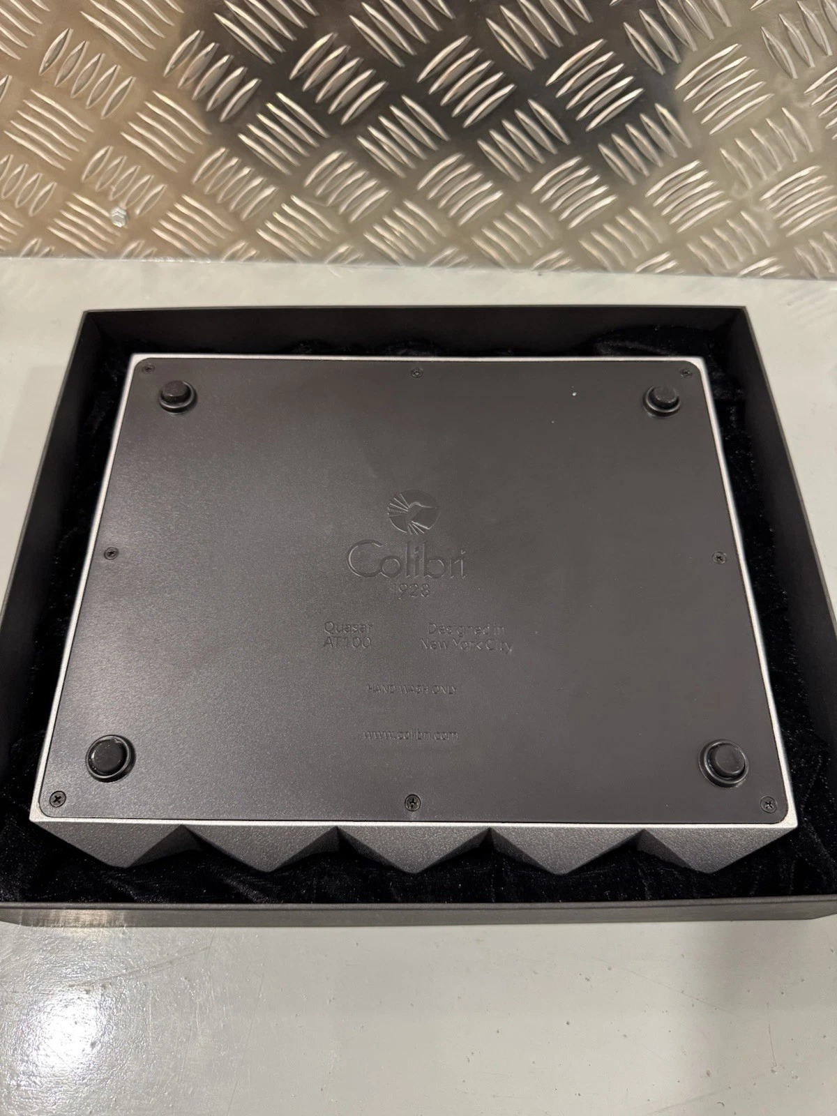 Colibri Quasar Cigar Ashtray Metallic Silver 10x8x2” Brand New In Box 6
