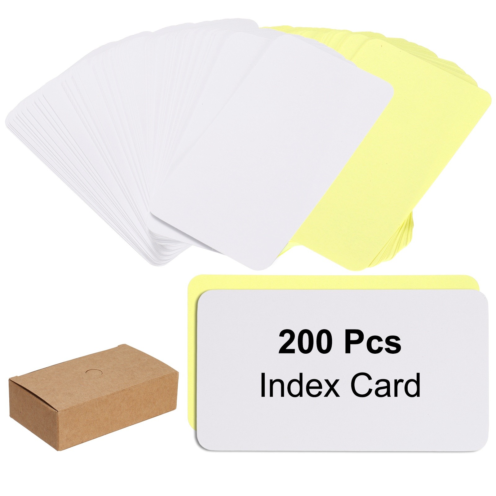 2" x 3.5" Note Card 100 Pcs Index Card Kraft Paper Round Corner White/Yellow