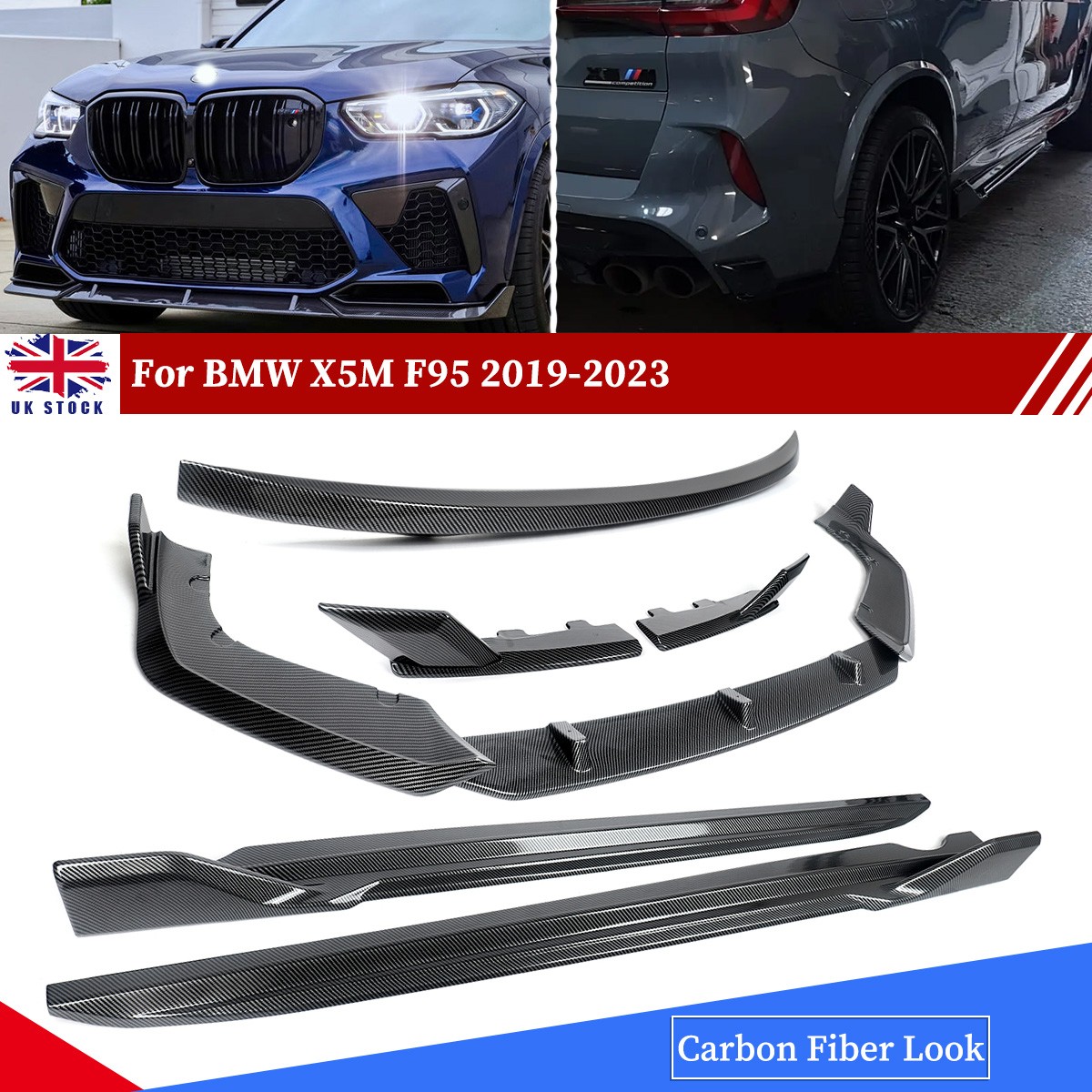 For BMW X5M F95 2019-2022 Body Kit Carbon Look Front Splitter Rear Spoiler UK
