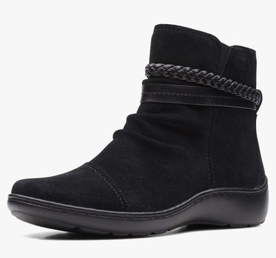 Clarks Cora Braid Womens Ankle Boot Black Suede US Size 7m
