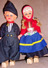 vtg CELLULOID LITTLE DUTCH BOY GIRL DOLLS SLEEP EYES WOOD CLOG SHOES HOLLAND 6"