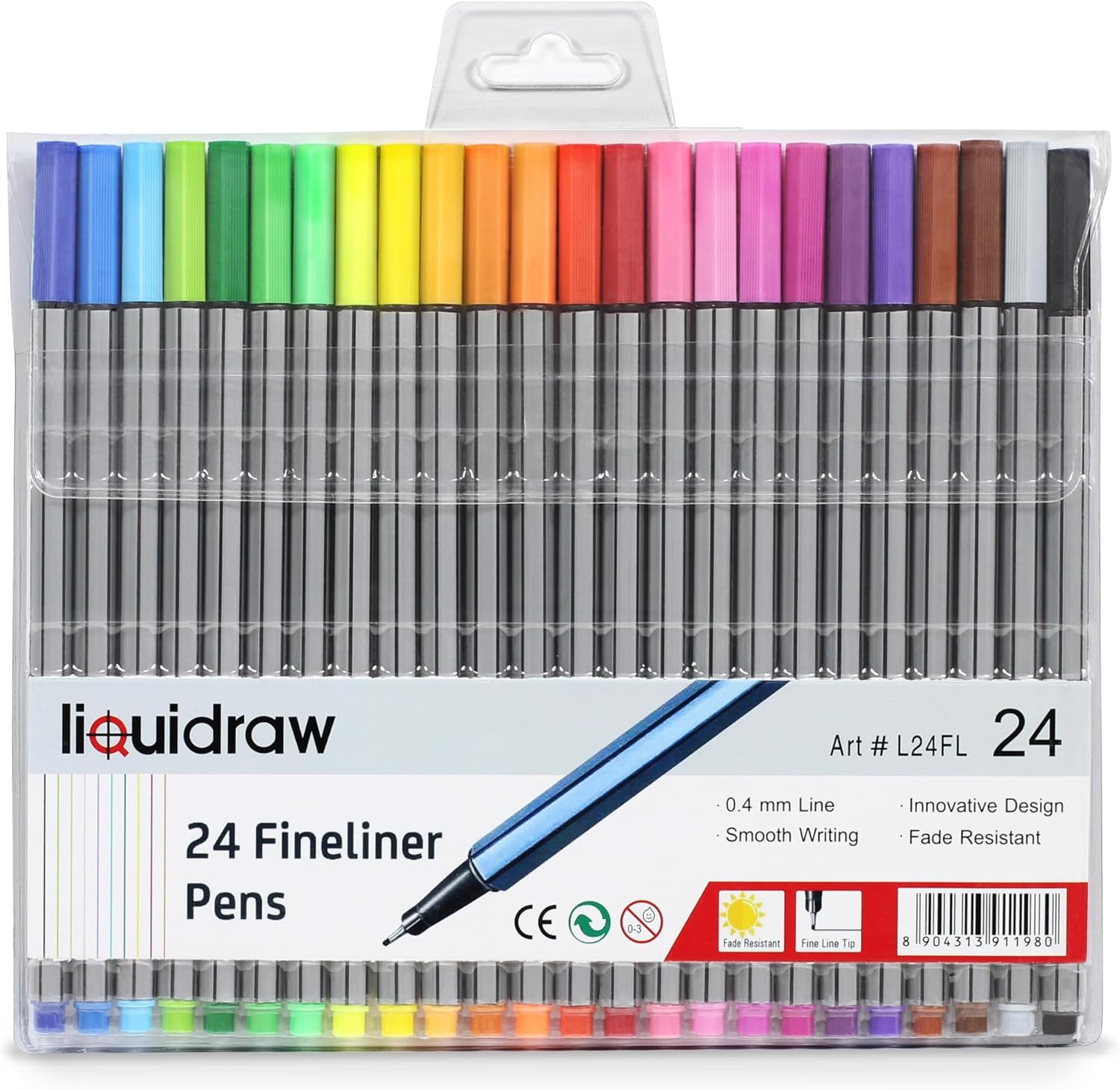 Fineliner Colouring Pens - 24 Pack | 0.4 Mm Fine Tip | Assorted Vibrant Colours