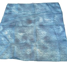 Vintage Italian Blue Floral Lace Print Sheer Square Scarf Neckerchief cottagecor