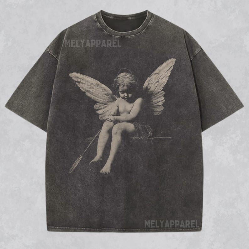 Vintage Angel Graphic Tee – Gothic Cupid Wings Retro Streetwear T-Shirt