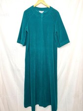70s Vanity Fair Teal Velour Zip Front House Dress Vintage Lounge Gown L
