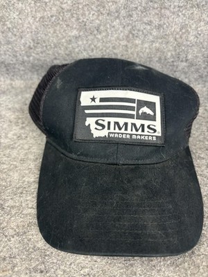 Simms Hat Cap Snap Back Black Mesh Trucker Patch Fishing Wader Makers Mens