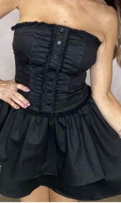 day + moon Womens Black Strapless Smocked Ruffle Tiered Woven Mini Dress S