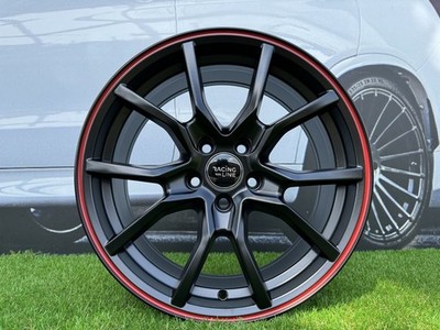 4X 16 Inch 5X114.3 Stil Racing Schwarz Halb Matt + Roter Rand Räder : Fit für