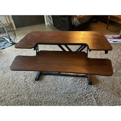 FLEXISPOT 35'' Walnut Home Office Desk Riser Adjustable Standing Desk Converter