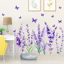 Removable Lavender Wall Decals Flowers Butterfly Wall Stickers DIY Purple