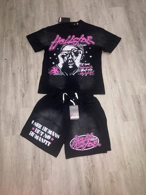 Hellstar Men s L Black Graphic Logo T-Shirt & Shorts 2pc Set Drawstring