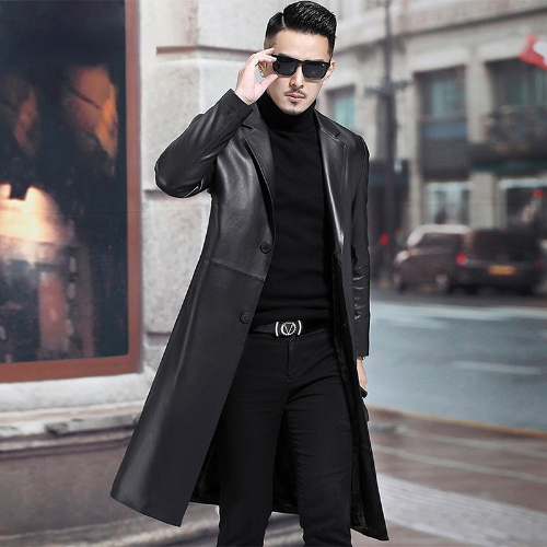 Spring Long Black Men Pu Leather Blazer Jacket Lapel Plus Size