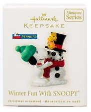 Miniature Winter Fun with SNOOPY NEW Hallmark 2008 Ornament PEANUTS Snowman