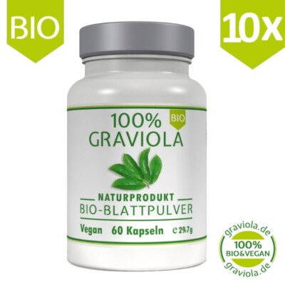 10 x 100% BIO-GRAVIOLA (Stachelannone) BLATTPULVER  KAPSELN. Bio & vegan.