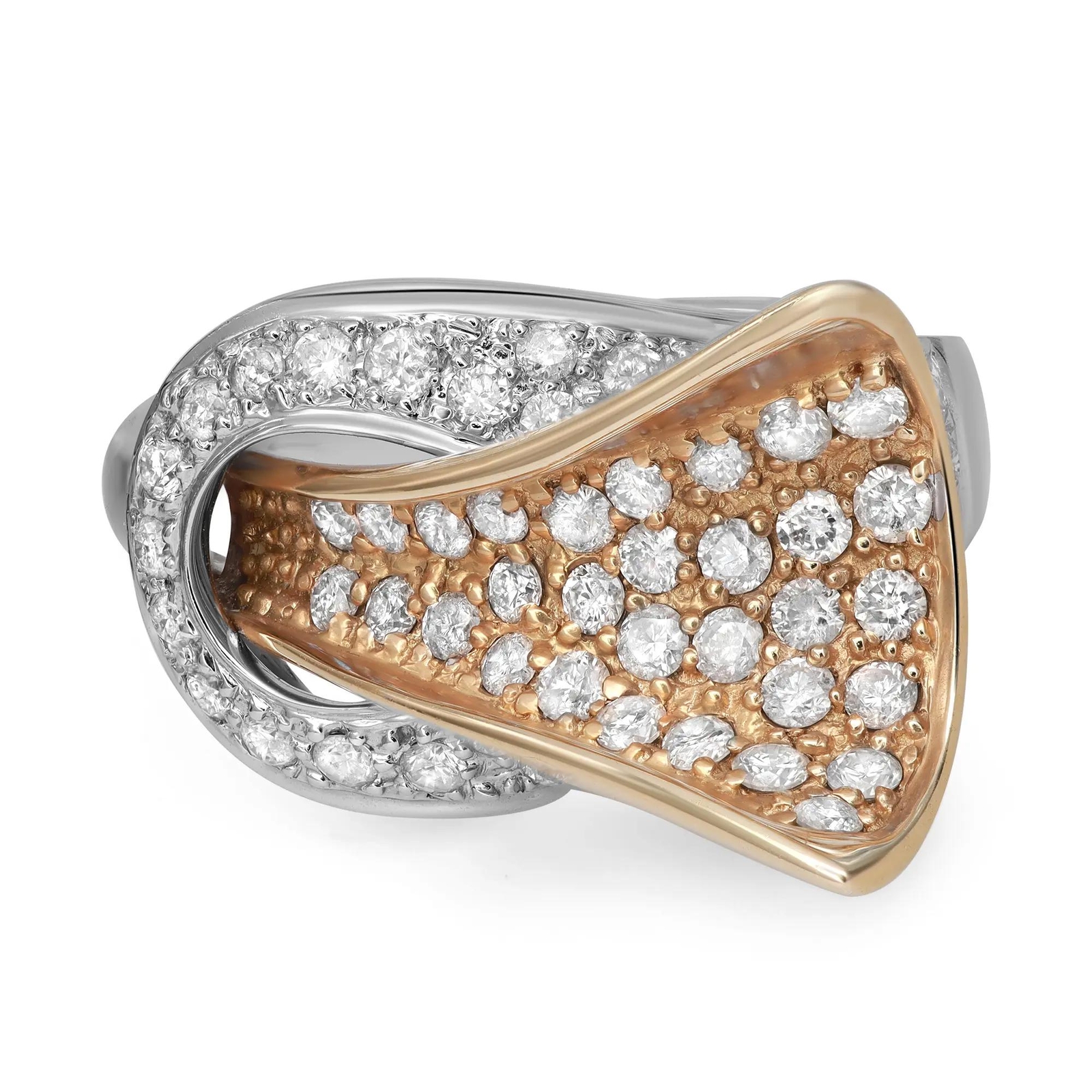 1.27Cttw Two Tone Pave Set Round Diamond Ladies Cocktail Ring 14K Gold Size 7.5