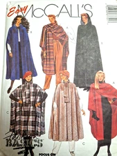 Poncho Cape Cover Up Hooded Drape OS McCalls 6774 Sewing Pattern Cut Easy Basics