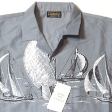 NWT Vintage Triumph of California Button Shirt Sailing Boats Wraparound Print XL