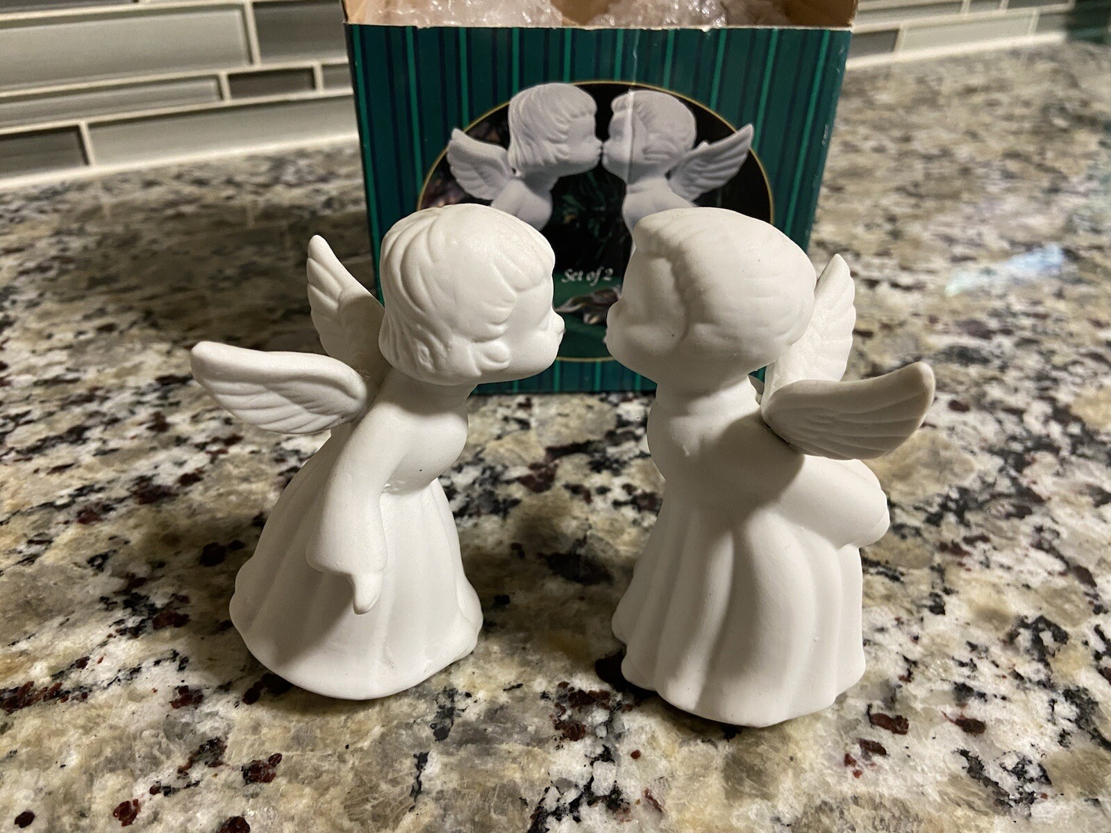 Vintage Bisque Porcelain Kissing Angels Figurine Giftco IOB eBay