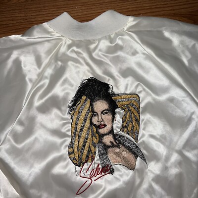 Vtg 90s Auburn Sportswear Selena Music Tour White Satin Jacket