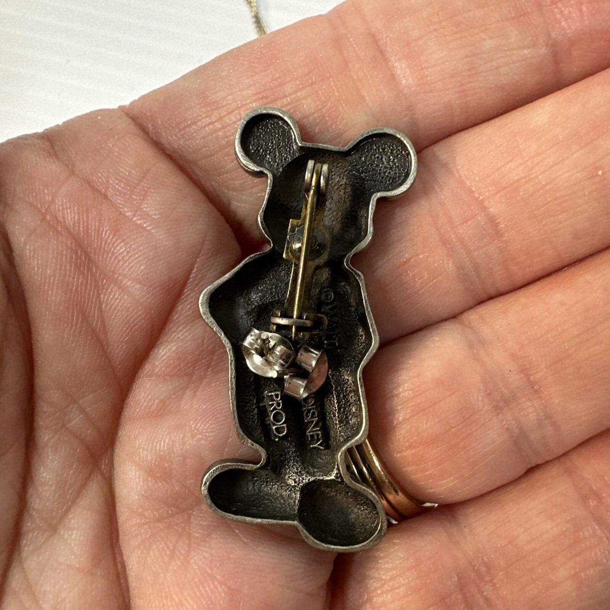 Walt Disney Mickey Mouse Shaped Pewter Box w Pin and Stud Walt Disney Mickey Mouse Shaped Pewter Box w Pin and Stud