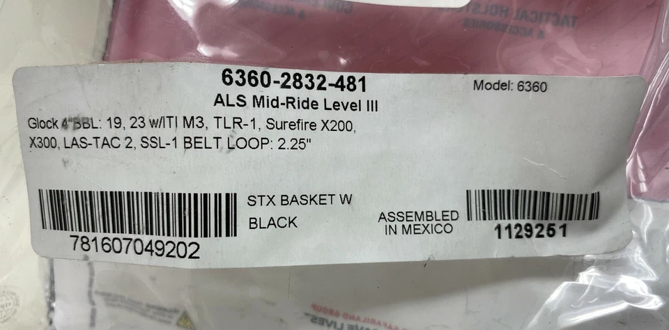 Safariland® 6360 ALS/SLS Level-3 Basket Wv. RH Duty Holster GLOCK 19 23 w/ LIGHT - Image 2 of 4