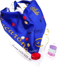 LADUREE Japan Ltd Cotton Large Scarf Macaron & Paris Eiffel Tower Blue 59cm