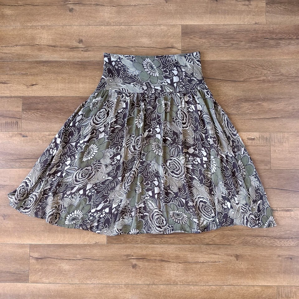 Pretty Y2K Boho Brown Floral Low Waist Midi Skirt Size Medium eBay
