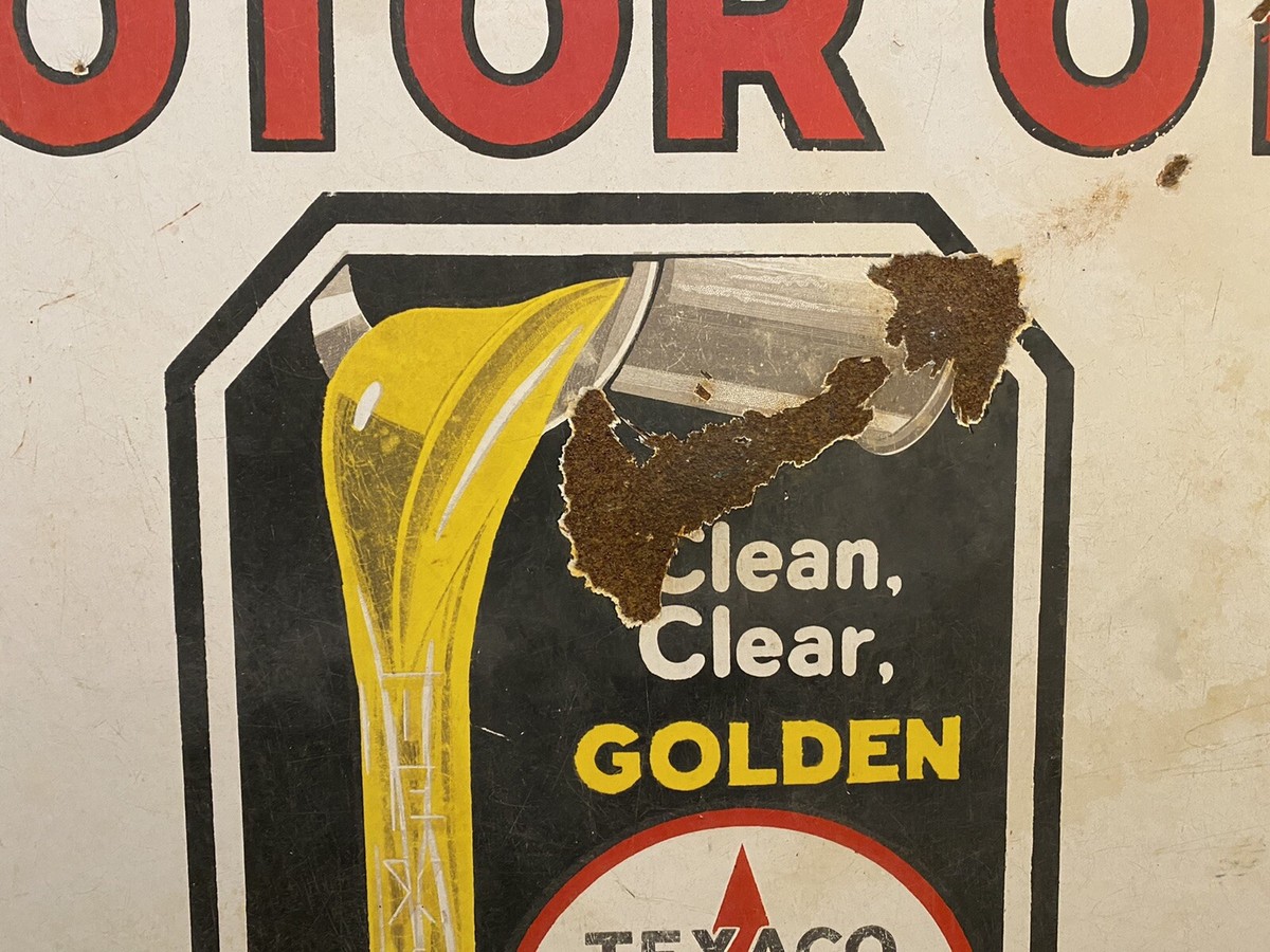 TORCO RACING OILS トルコオイル 看板 旧車 アメ車 当時物 1940's Texaco Motor Oil Clean Clear Golden Porcelain Sign Approx