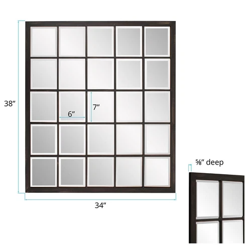Howard Elliott Superior Hanging Rectangular Window Design Wall Mirror, Accent, - Picture 4 of 8