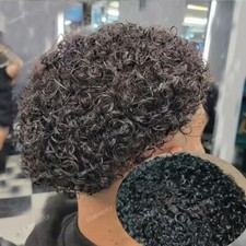 Afro 18mm Curly Men Toupee Durable Skin Full Poly PU Base Human Hair System Wig