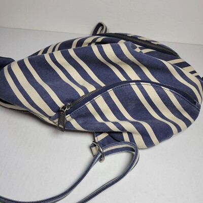Rebecca Minkoff Julian Canvas Backpack Navy Blue Stripes 