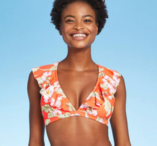 Ruffle Sleeve Bralette Bikini Top-Xhilaration-Orange Floral -Various Sizes -S275