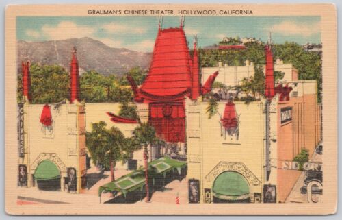 Hollywood, California Linen Postcard, Grauman's Chinese Theatre - Picture 1 of 2
