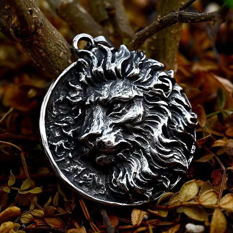 Men Stainless Steel Lion King Head Pendant Necklace Punk Rock Jewelry Chain 24