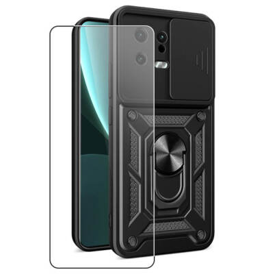 Hülle für Xiaomi 13 Handyhülle + Glas Displayschutzfolie, Ständer schwarz