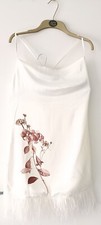 Karen Millen Rui Stem Flower print feather Hem Kami Dress (Ivory) NWT