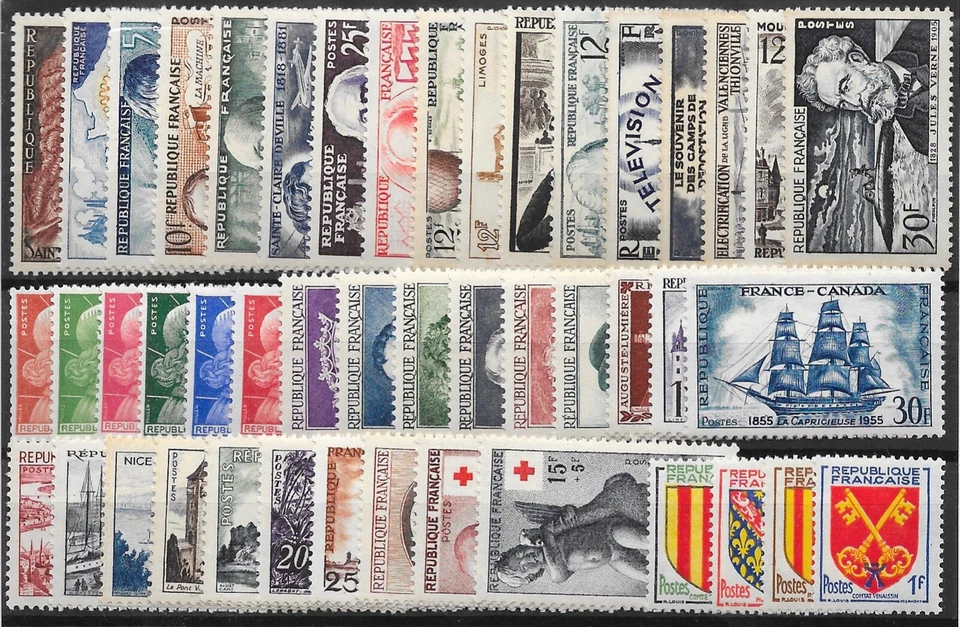FRANCE ANNEE COMPLETE 1955 N° 1008/1049 NEUVE ** GOMME SANS CHARNIERE COTE 258 € - Photo 1/1