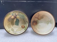Vintage Nippon Hand Painted Footed Open Salt Pair Leaves Acorns Free Shipping