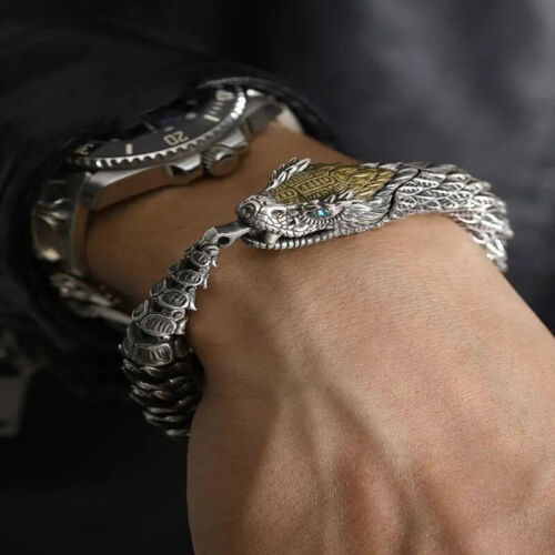 Viking Gothic Black Gun Snake Men Bracelet Rock Style Golden Horn Party Jewelry - Afbeelding 1 van 6