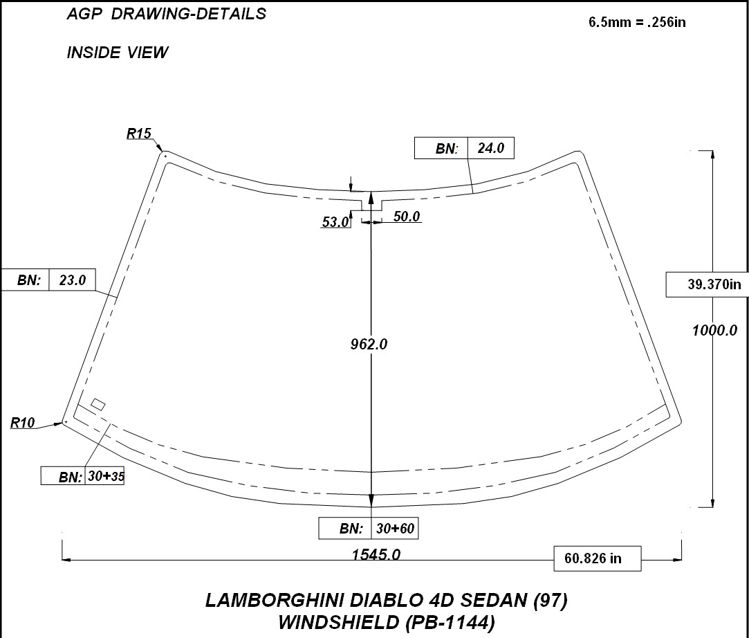 Lamborghini Diablo (AGP) Windshield Absolute Last one. Lamborghini #  009415107