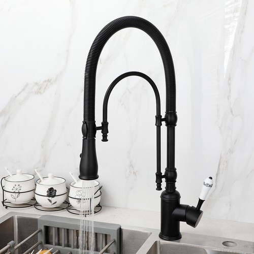Matte Black Brass Water Tap Pull Down Sprayer Kitchen Faucet Mixer Taps - Picture 5 of 10