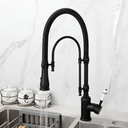 Spring Pull Down Kitchen Sink Faucet Hot & Cold Mixer Tap 2 Spout Single Hole - Picture 1 of 11