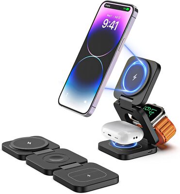 KUXIU X55 3-In-1 Foldable Magnetic Wireless iPhone iWatch airpods Charger &Stand