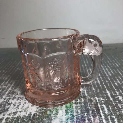 Heisey Imperial Pink Depression Glass Storybook Elephant Handle Mug Vintage