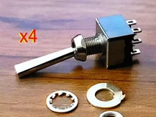 QTY-4 DPDT MINI TOGGLE SWITCHES SILVER COIN W/DRESS NUTS AUDIO RESEARCH PANEL
