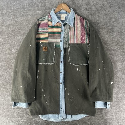 Free People x Tricia Fix Vintage Repurposed Carhartt Patchwork Button Coat M/L