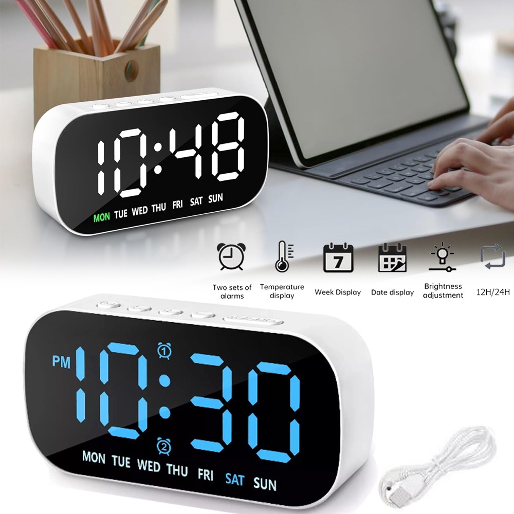 Electric Digital Alarm Clock LED Large Display Battery Backup Snooze Dual Alarm
