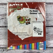 Dizzle Dizzle Pre-Shaded Iron-On Transfer Christmas Reindeer Santa 14"x17" Vtg