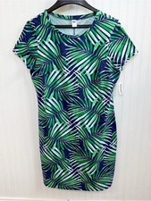 Old Navy Green Palm Leaf Print Short Sleeve Knit Sheath Dress Women’s Large NEW