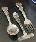 Rare Trio Gorham Strasbourg Sterling Silver Baby Infant Spoon Fork Pea Pusher